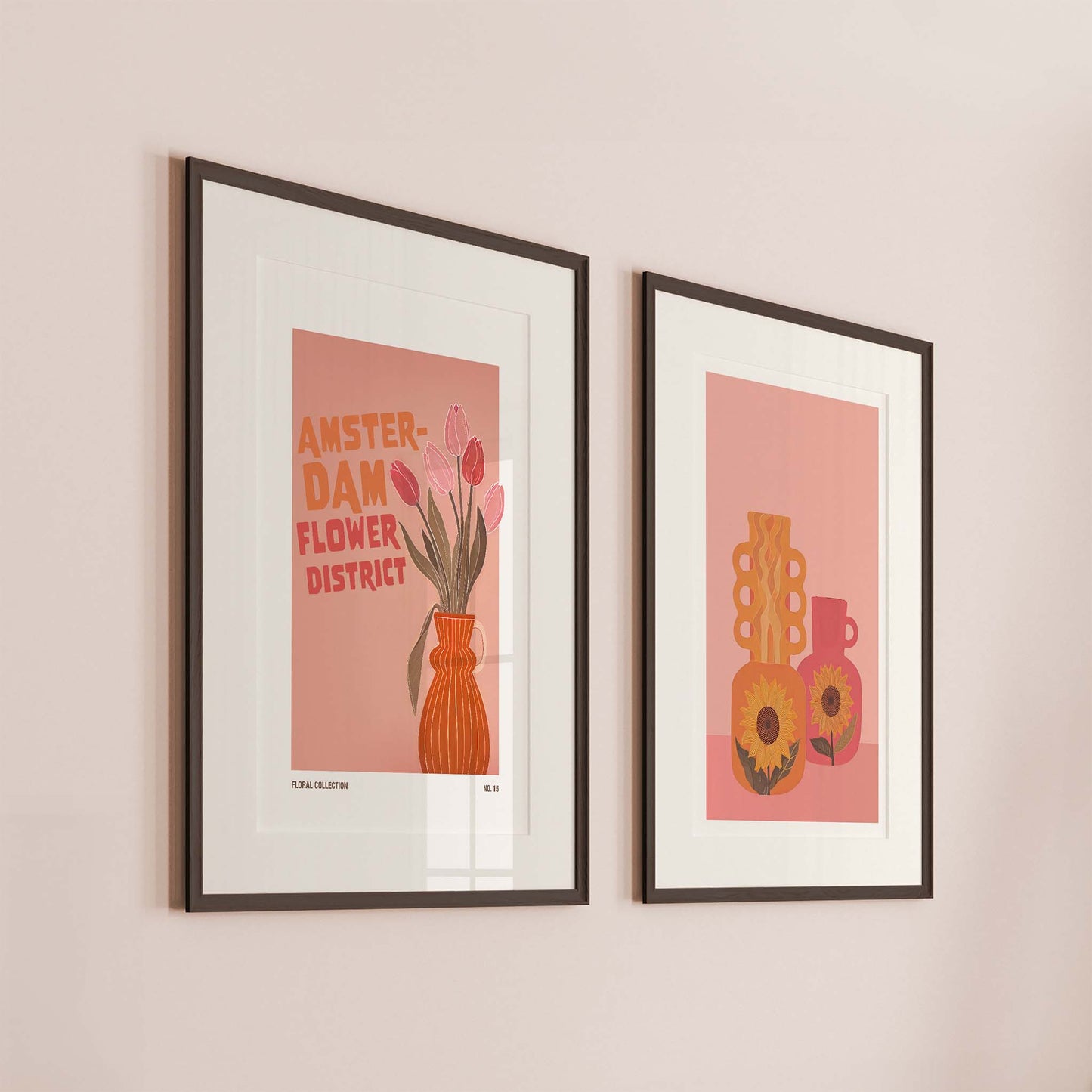 Modern Floral Retro Wall Print Set of 2