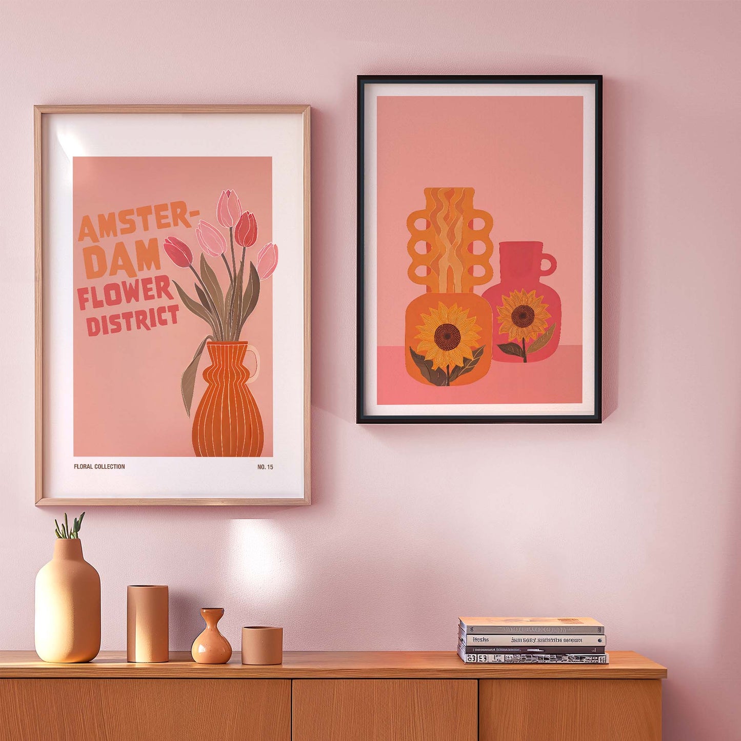 Modern Floral Retro Wall Print Set of 2