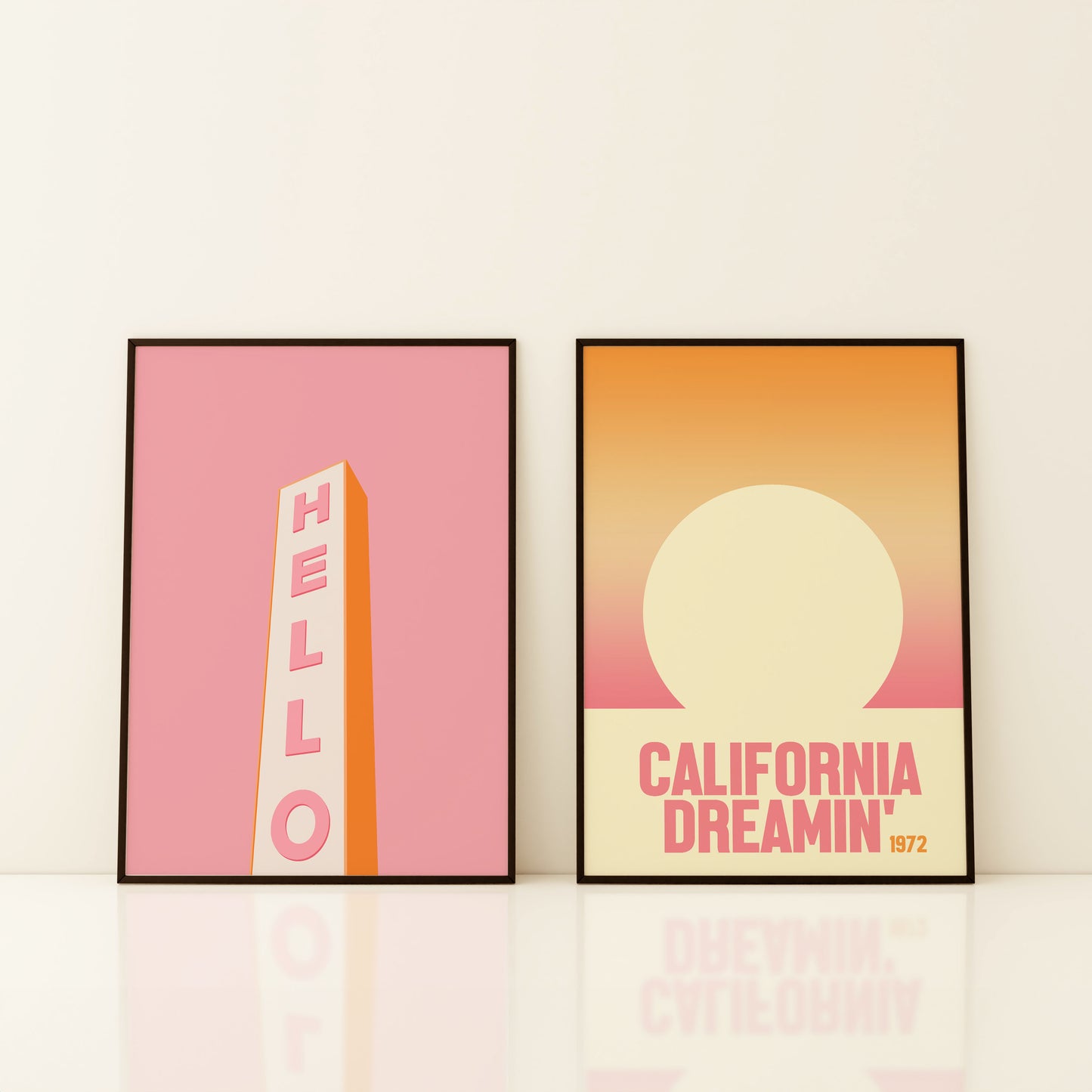 Vibrant Orange & Pink Wall Print Set of 2