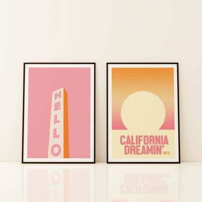 Vibrant Orange & Pink Wall Print Set of 2