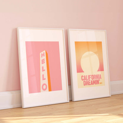 Vibrant Orange & Pink Wall Print Set of 2