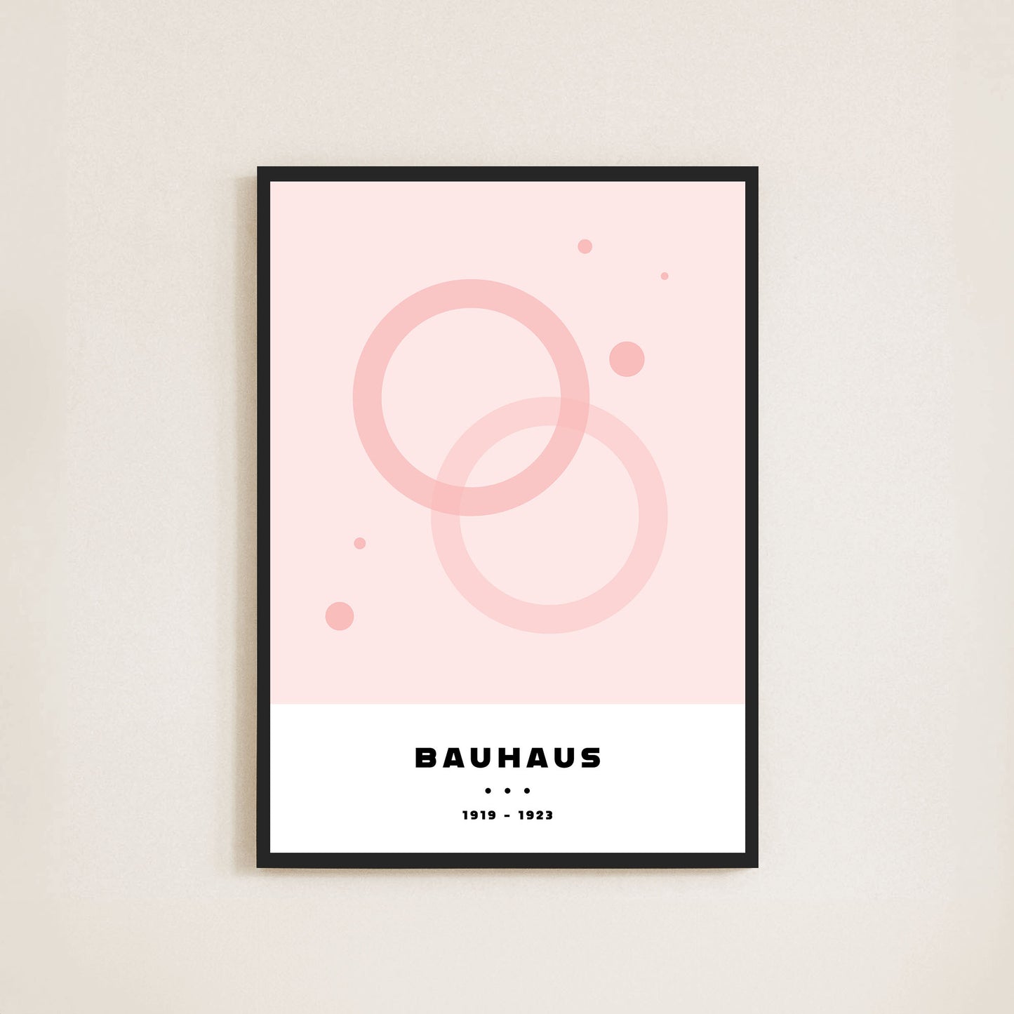 A print inspired by the Bauhaus movement, featuring circles and printed artwork. Perfect as a poster.