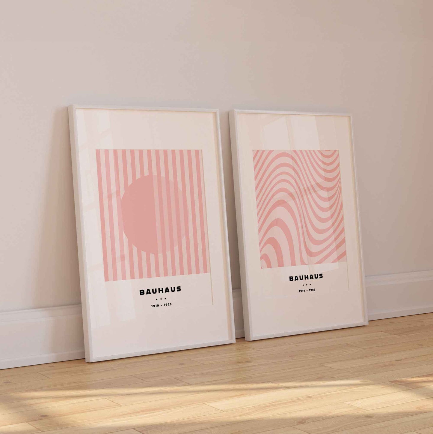 A print inspired by the Bauhaus movement, featuring lines and circles poster artwork.